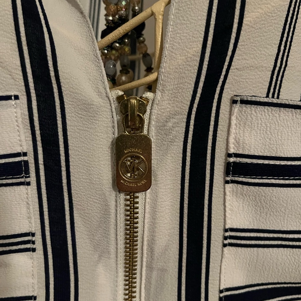 Michael Kors Navy and White Zip Front Blouse - Picture 4 of 5